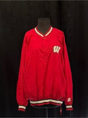 STARTER Wisconsin Badgers Red Lined Pullover with Striped Ribbed Trim